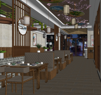 新中式中餐厅SU模型下载