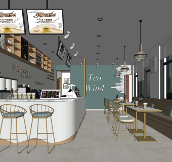 现代甜品奶茶店SU模型下载