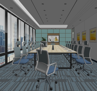 现代会议室SU模型下载