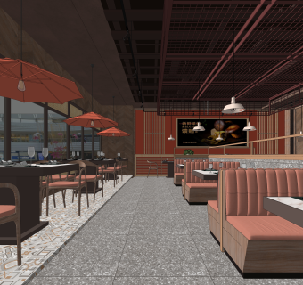 现代火锅店SU模型下载