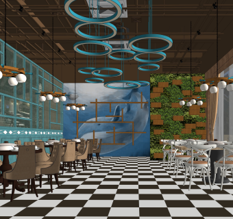 北欧快餐厅SU模型下载