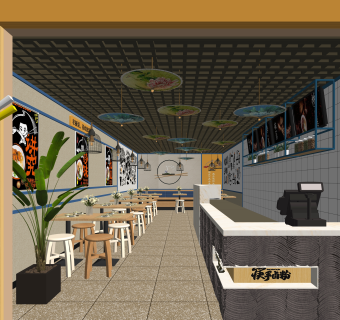 新中式中餐店SU模型下载