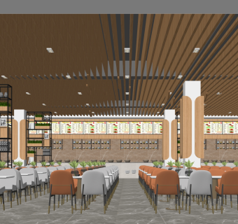 现代食堂SU模型下载