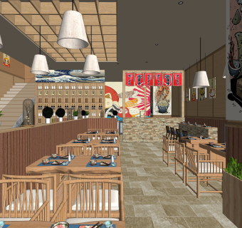 日式餐厅SU模型下载