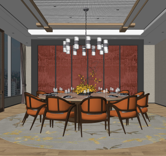 新中式餐厅SU模型下载