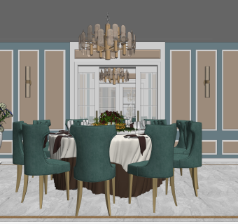 简欧餐厅包厢SU模型下载