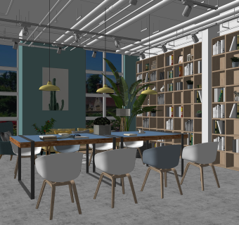 现代小清新书吧SU模型下载