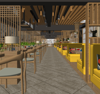 新中式火锅店SU模型下载