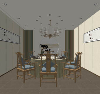 新中式中包厢SU模型下载