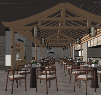 新中式餐厅SU模型下载