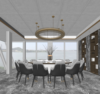 矩阵纵横设计新中式包厢SU模型下载