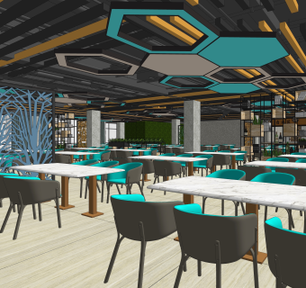现代大学食堂SU模型下载