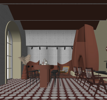 现代咖啡厅SU模型下载
