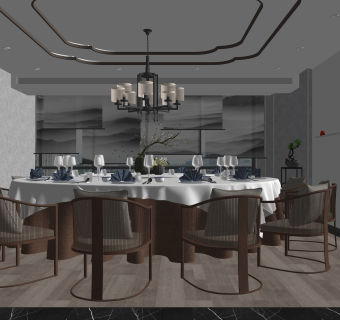 新中式包间SU模型下载