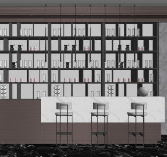 易和设计现代售楼处水吧SU模型下载