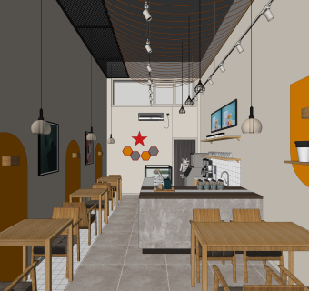 工业风奶茶咖啡店SU模型下载