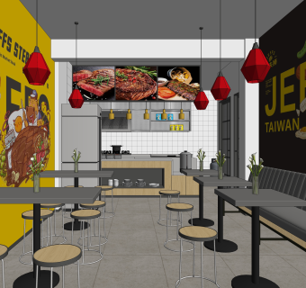 现代快餐厅SU模型下载