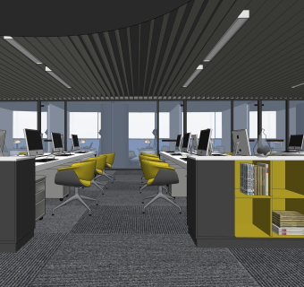 现代开放式办公室SU模型下载