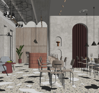 现代咖啡厅SU模型下载