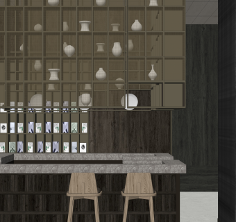 矩阵纵横设计新中式售楼处吧台SU模型下载