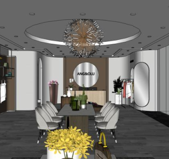 现代服装展厅SU模型下载