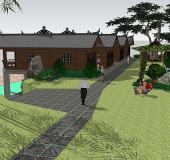 民宿吊脚楼SU模型SU模型下载