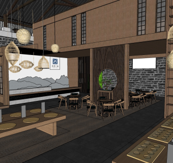 中式展厅商城SU模型下载