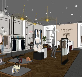现代风格服装展厅SU模型下载