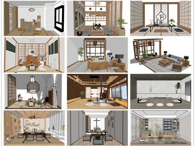 日式风格榻榻米茶馆SU模型下载