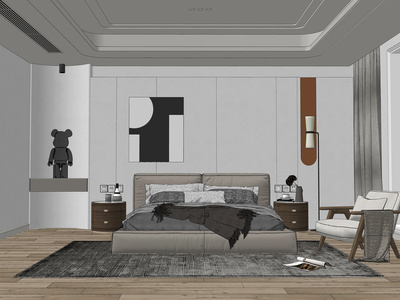 现代家居卧室SU模型下载