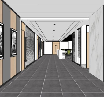 现代简约办公室SU模型下载