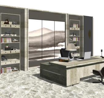 现代新中式总经理办公室SU模型下载