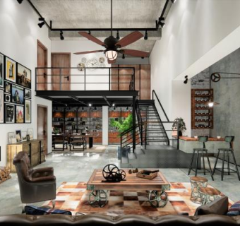 工业风LOFT工作室SU模型下载