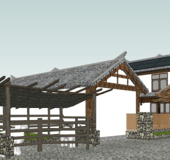 中式乡村院舍SU模型下载