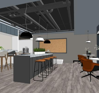 现代办公室茶水间SU模型下载