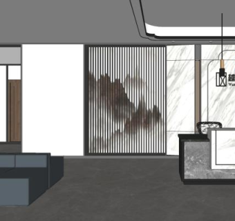 新中式风格售楼处前台SU模型下载