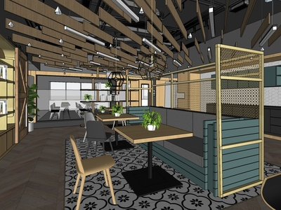 现代风格共享办公室SU模型下载