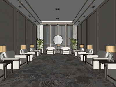 新中式风格接待室SU模型下载