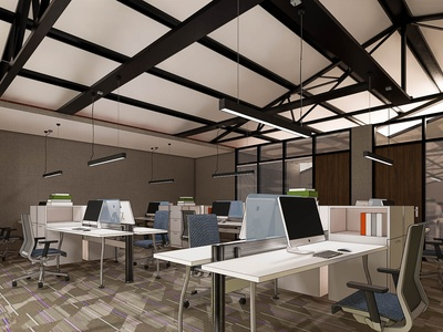 现代风格公共办公区SU模型下载