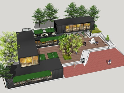 工业风格咖啡馆外观SU模型下载