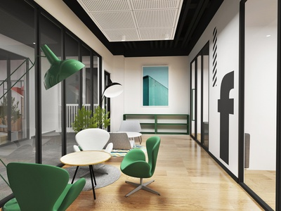 现代风格公共办公区SU模型下载