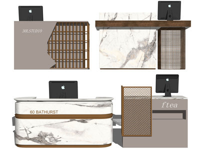 现代接待台前台组合SU模型下载