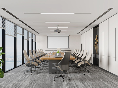 现代会议室SU模型下载