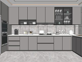 现代开放式厨房SU模型下载