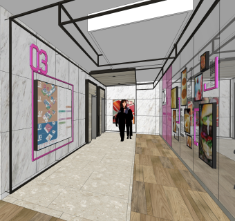 现代商场电梯厅过道SU模型下载