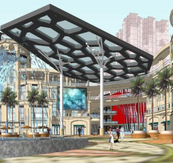 现代商业综合体广场建筑SU模型下载