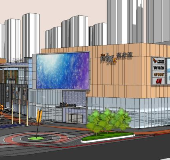 现代商业综合广场SU模型下载