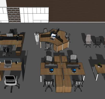 现代风格办公室卡座SU模型下载