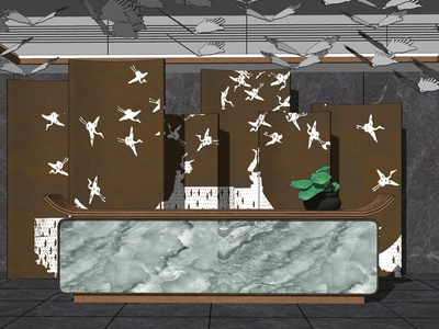 新中式风格酒店前台SU模型下载