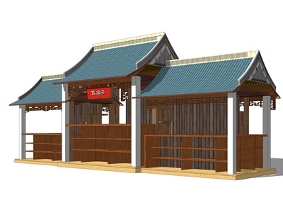 中式风格店铺SU模型下载
